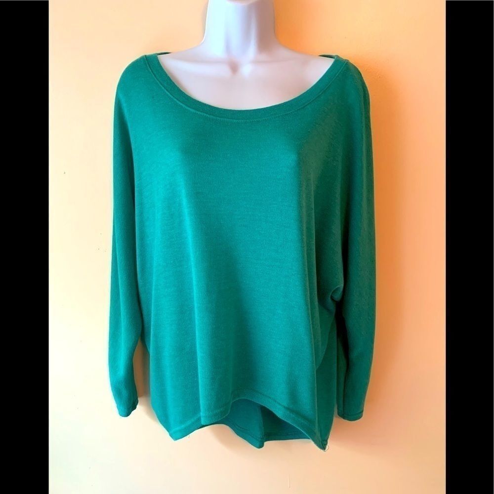 Leo Rosi High Low Off the Shoulder Teal Top Sz S